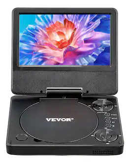 VEVOR - Portable DVD Player, 7 inch HD Swivel Display Screen, 4 Hours Built-in Rechargeable Battery - Black