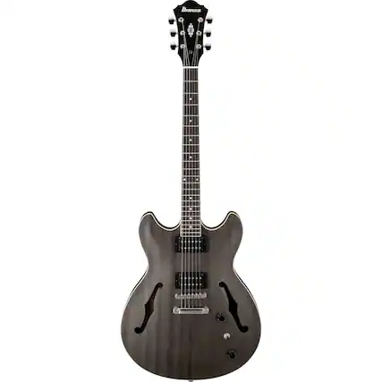 Front. Ibanez - Ibanez Artcore AS53 Hollow-Body Electric Guitar, Transparent Black Flat.