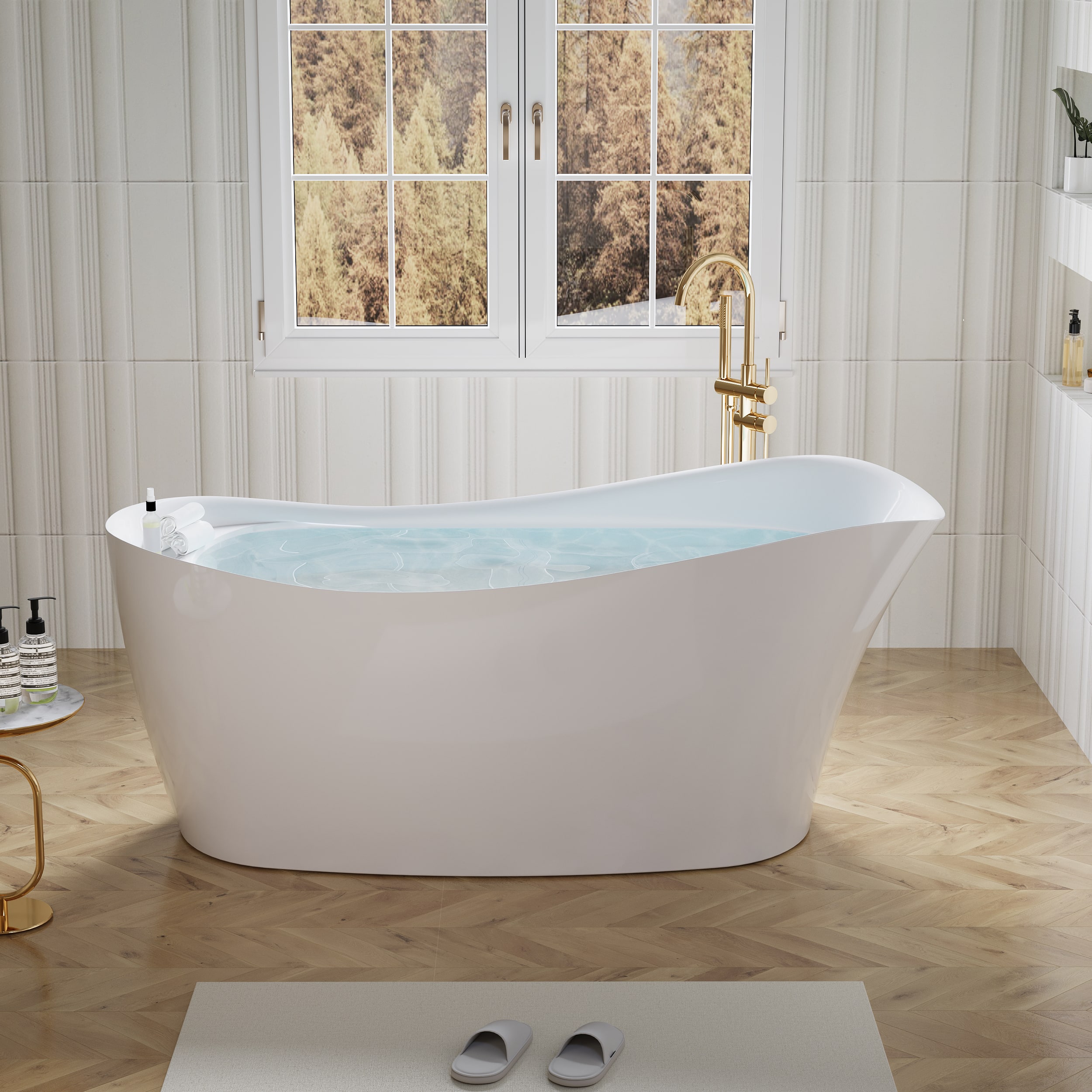 WELLFOR - Cozy 68 in. Acrylic Flat Bottom Double Ended Freestanding Soaking Bathtub with Drain and Overflow - White price history on PriceWatchPro