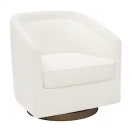 Emma + Oliver - Della Club Style Barrel Accent Chair with 360 Degree Swivel Base and Sloped Armrests - White