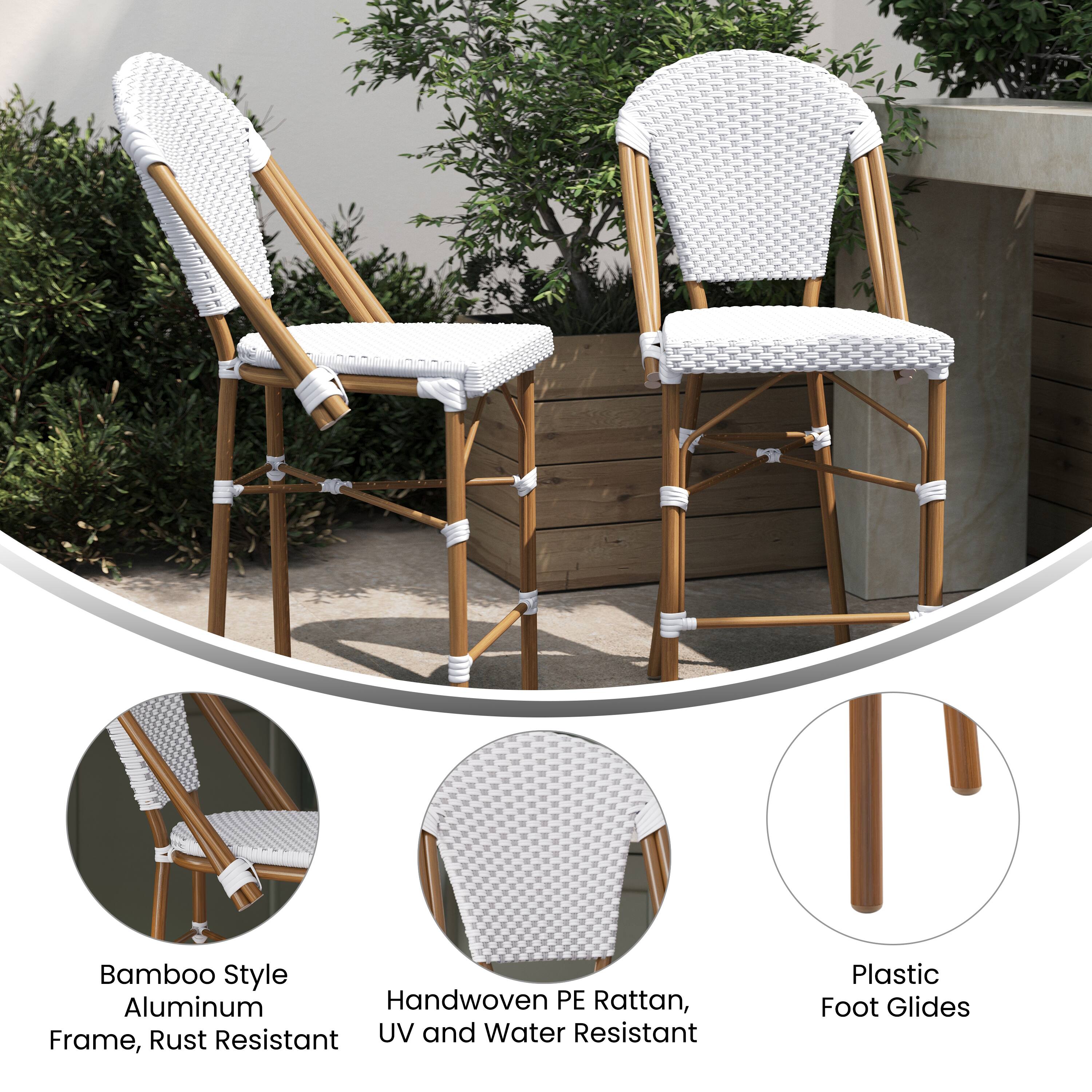 Bamboo Style Aluminum Handwoven PE Rattan, Frame, Rust Resistant UV and Water Resistant Plastic Foot Glides