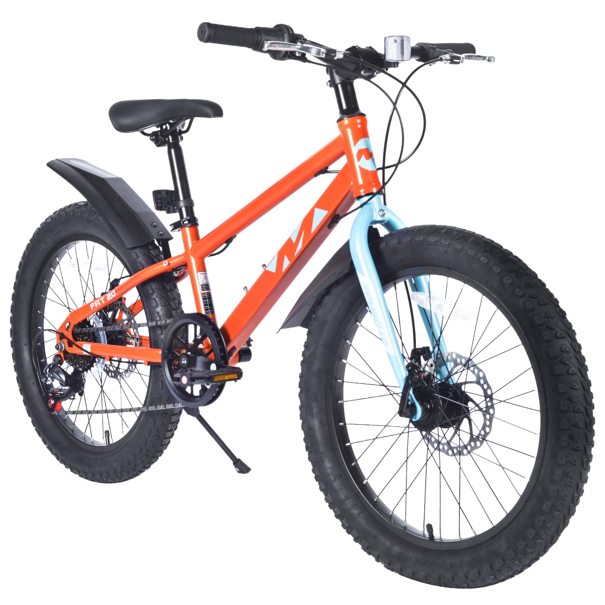 BreeBe - 20" Kids Fat Tire Mountain Bike for Boys & Girls 5+, Dual-Disc Brake, Shimano 7-Speed, Beach & Snow Bicycle - Orange