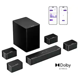 Ultimea - Poseidon D80 7.1ch Soundbar with Dolby Atmos, 460W, 6.5" Wireless Subwoofer, 4 Surround Speakers, App Control - Black