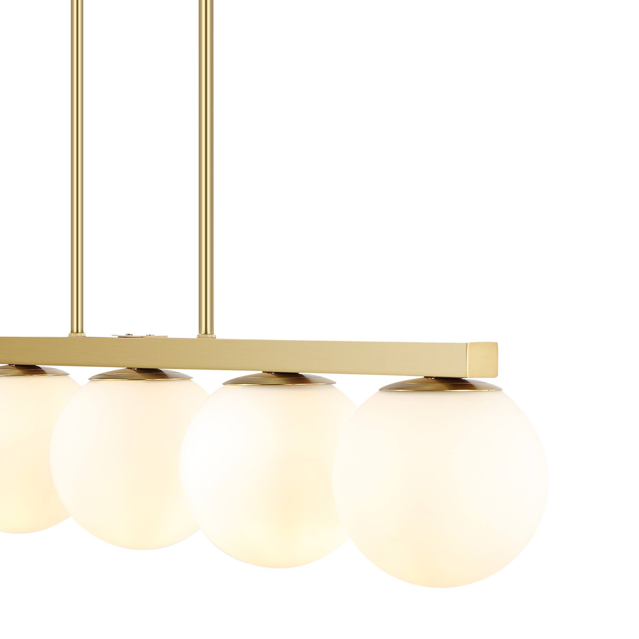Alt View 4. Jonathan Y - Luca Parisian 45.5" 5-Light Modern Glam Iron Globe Linear LED Pendant, Brass Gold/White - Brass Gold.