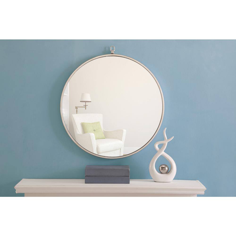 Alt View 5. Elegant Decor - Metal frame Round Mirror with decorative hook 24 inch Silver finish - Silver.