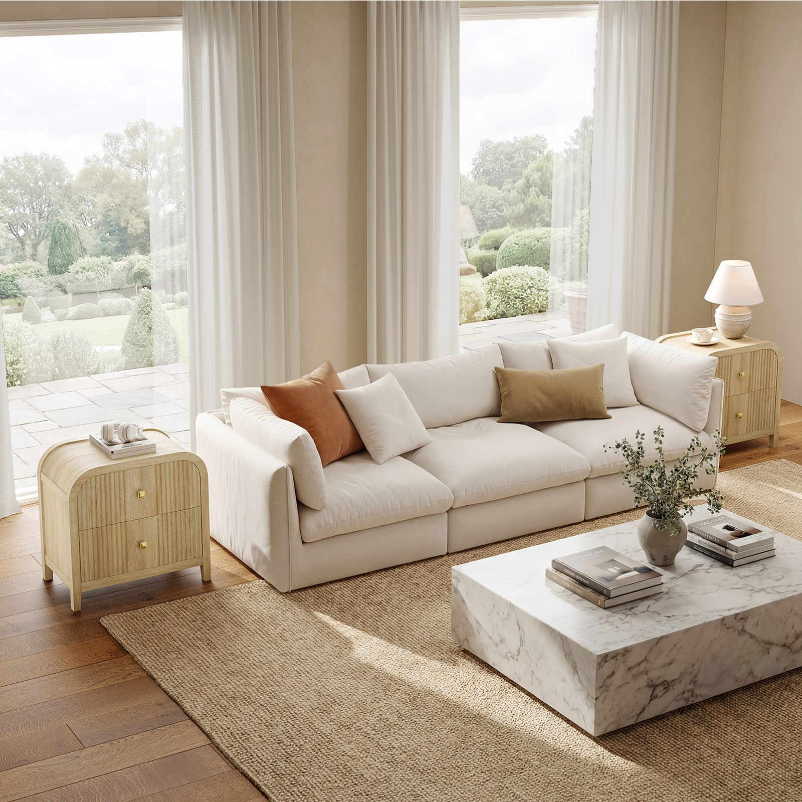 Angle. ModernMate - Nightstand with 2 Drawers Fluted Modern Wood 24" Nightstand End Table for Bedroom Living Room - Natural Oak.