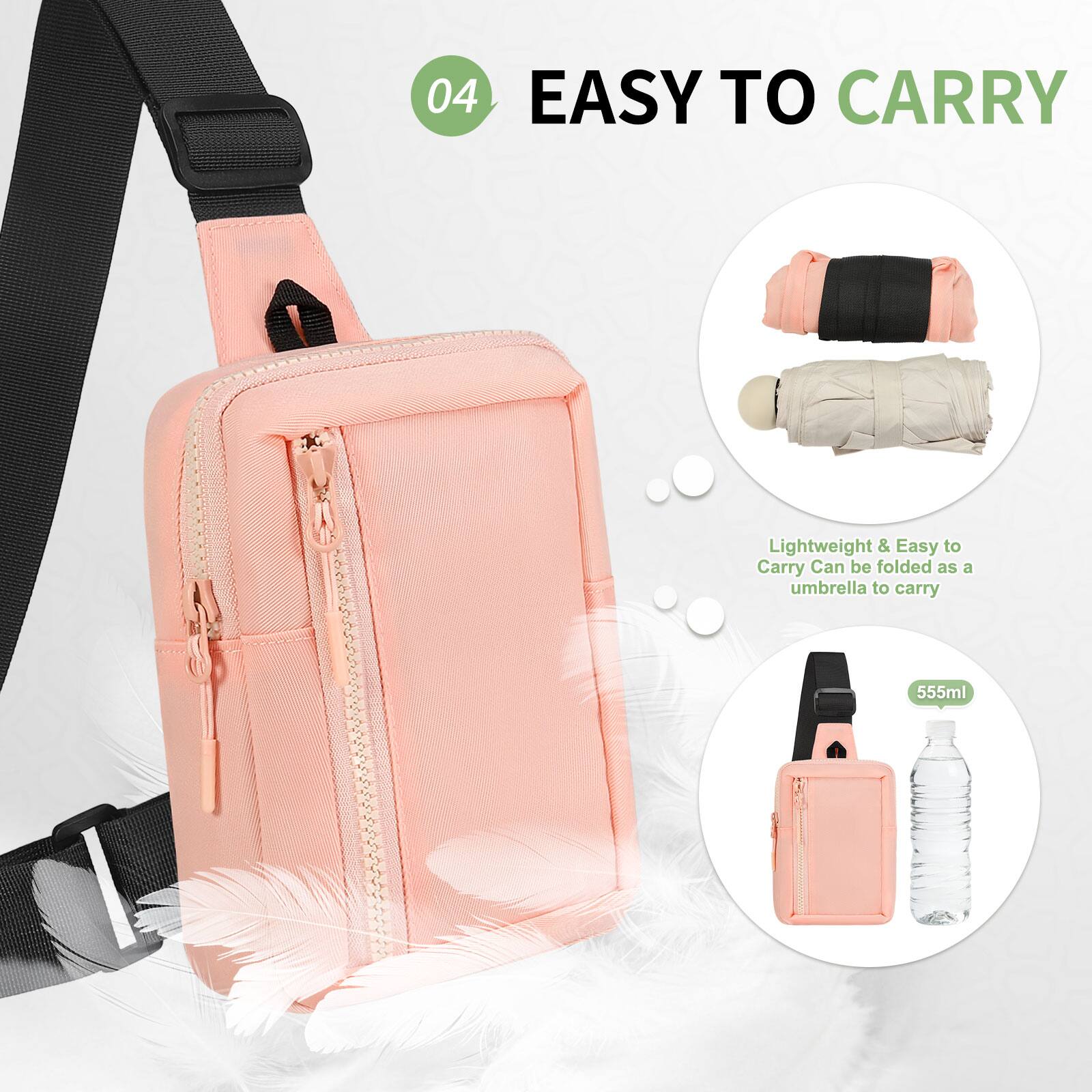 04 EASY TO CARRY

Lightweight & Easy to Carry  
Can be folded as an umbrella to carry

555ml