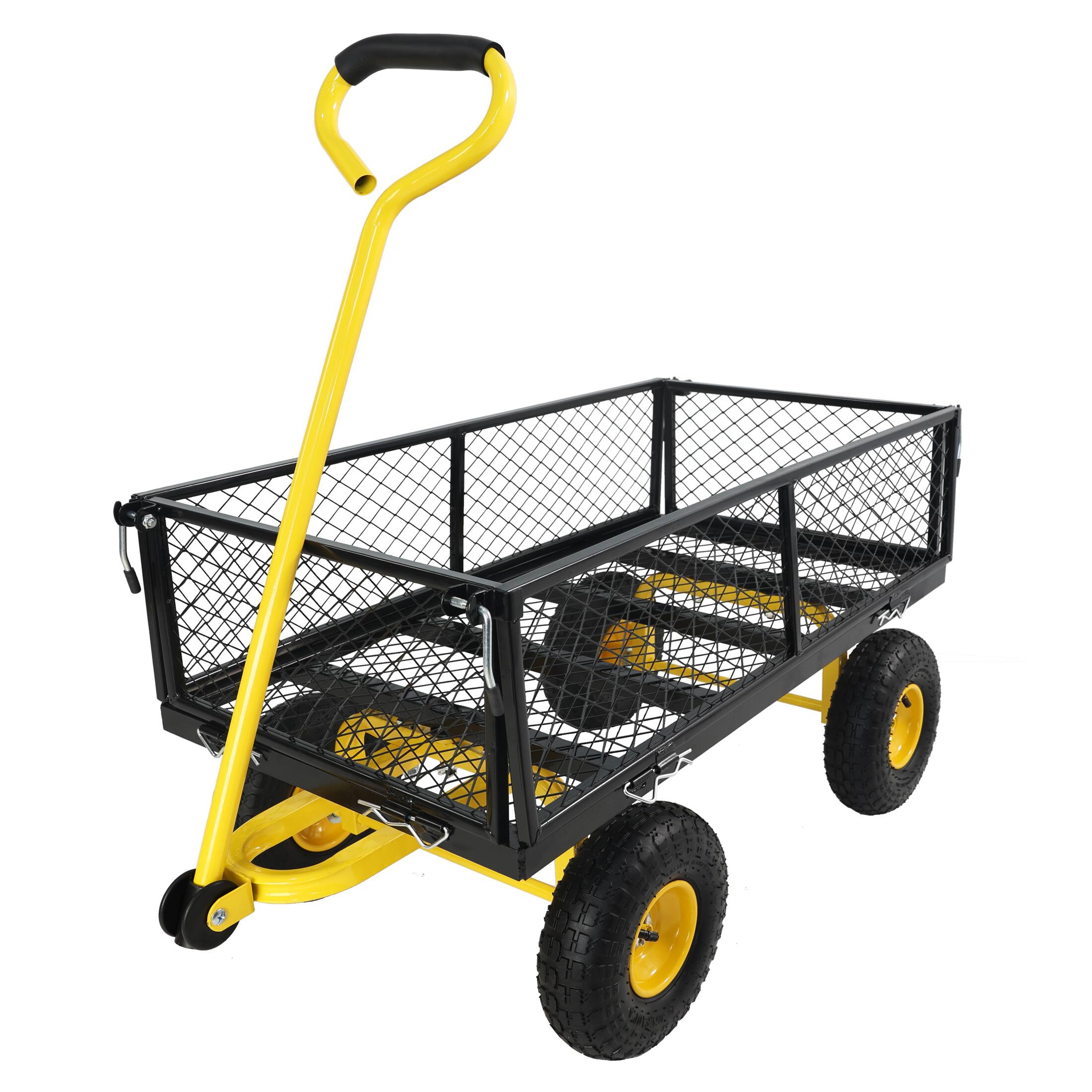 Front. APRILSOUL - Wagon Cart Garden cart trucks make it easier to transport firewood - Yellow+Black.