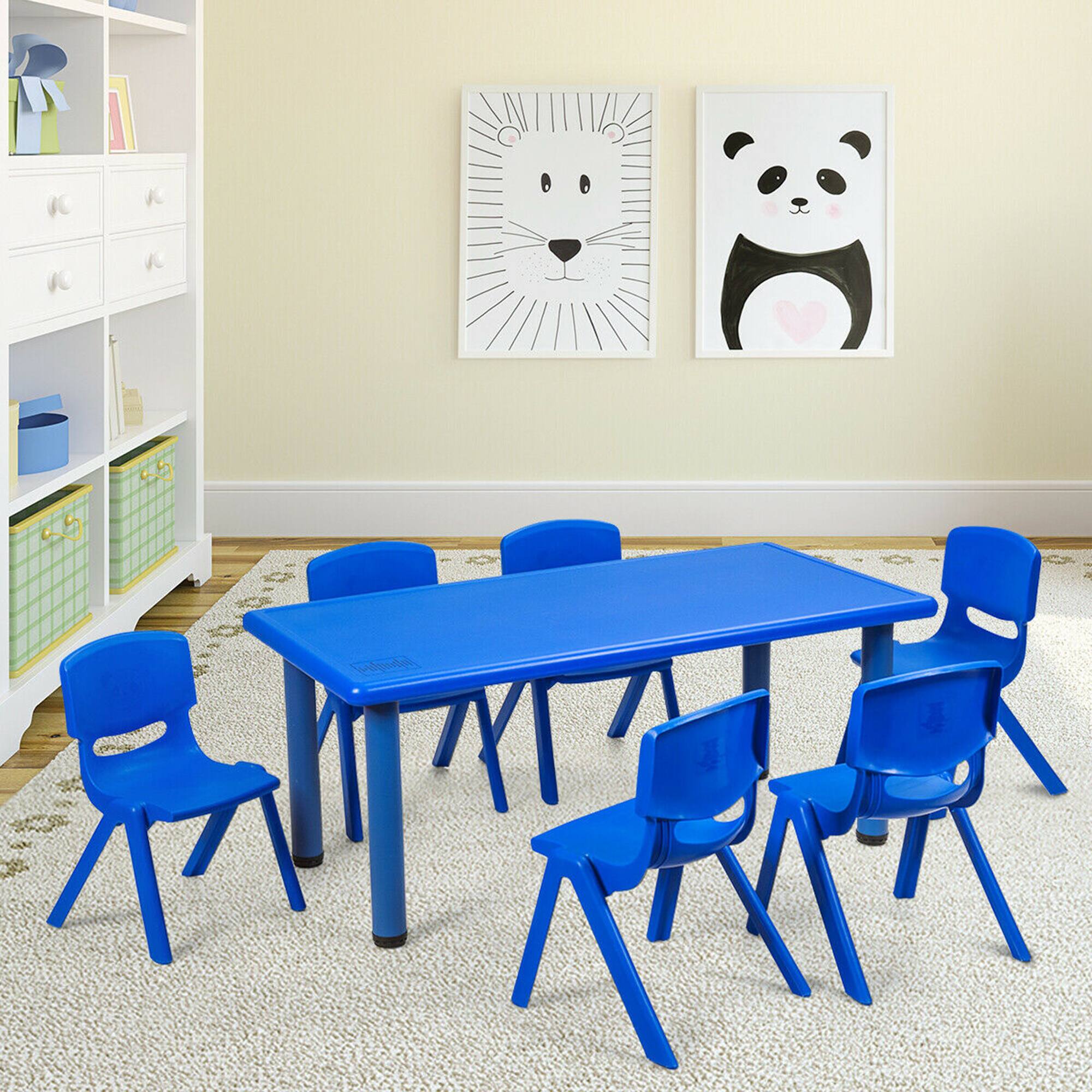 Alt View 2. Gymax - Gymax Kids Plastic Table and Stackable Chairs Set Indoor/Outdoor Classroom Home Blue - Blue.