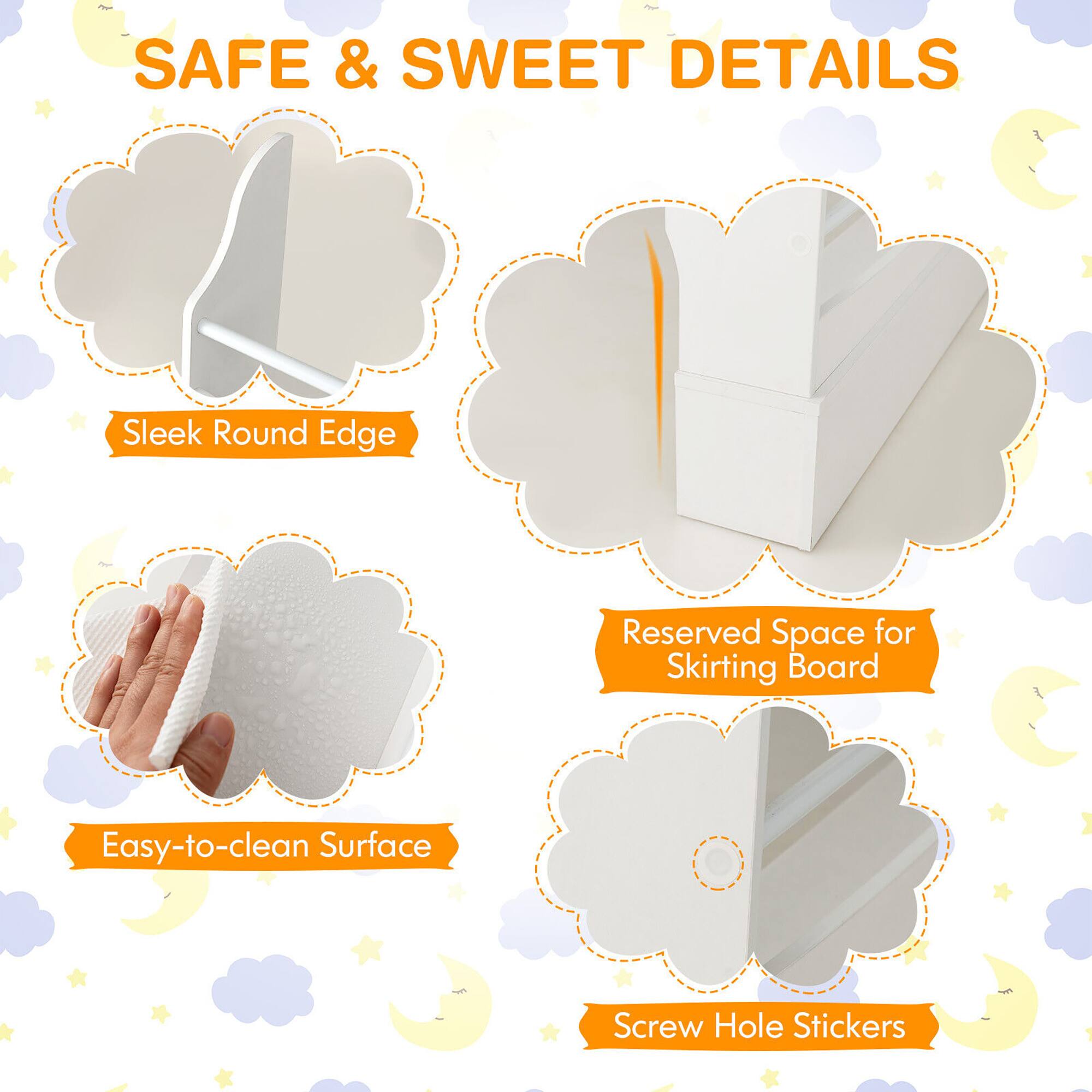 SAFE & SWEET DETAILS

Sleek Round Edge
Reserved Space for Skirting Board
Easy-to-clean Surface
Screw Hole Stickers