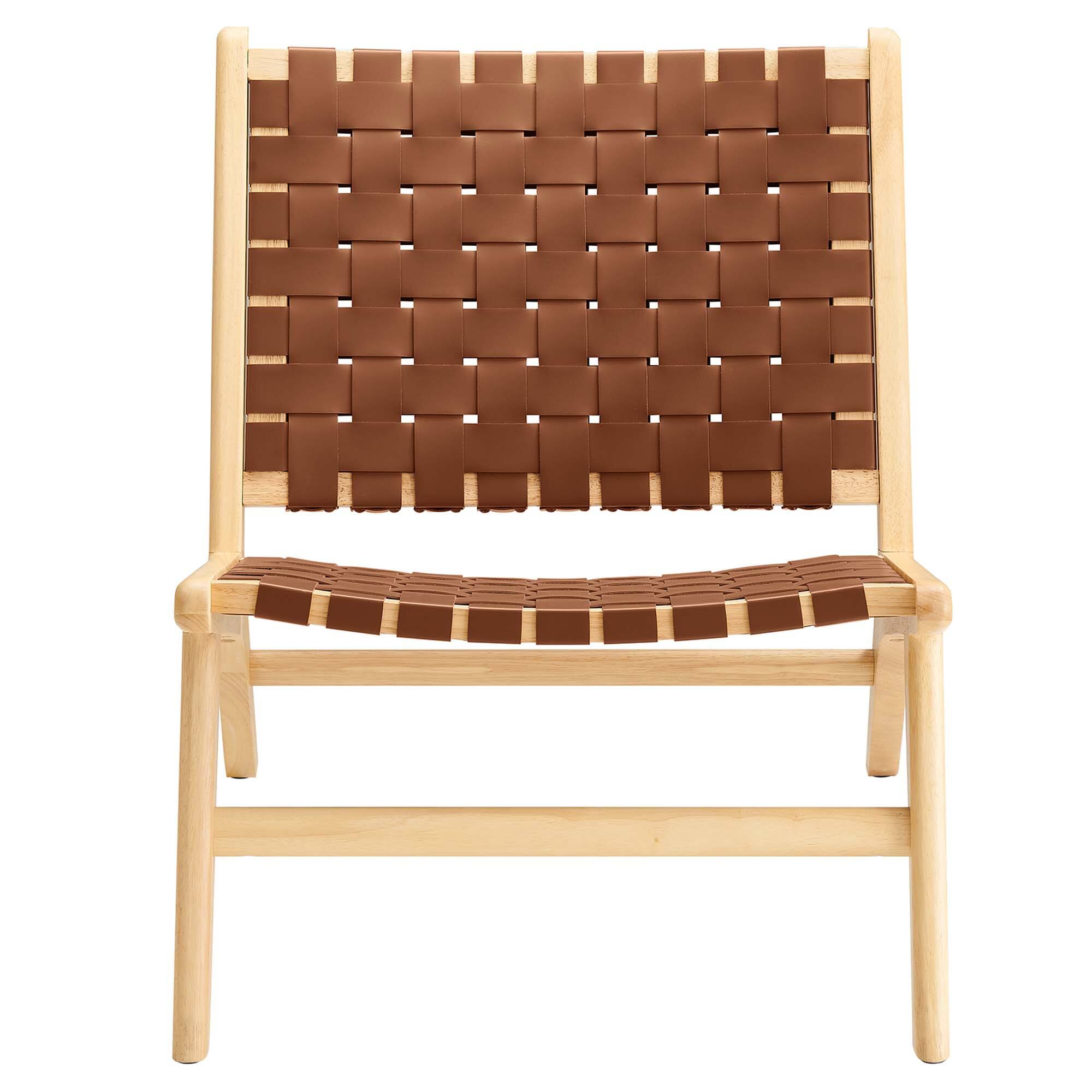 Alt View 4. Modway - Saoirse Leather Wood Accent Lounge Chair by Modway - Natural Brown.