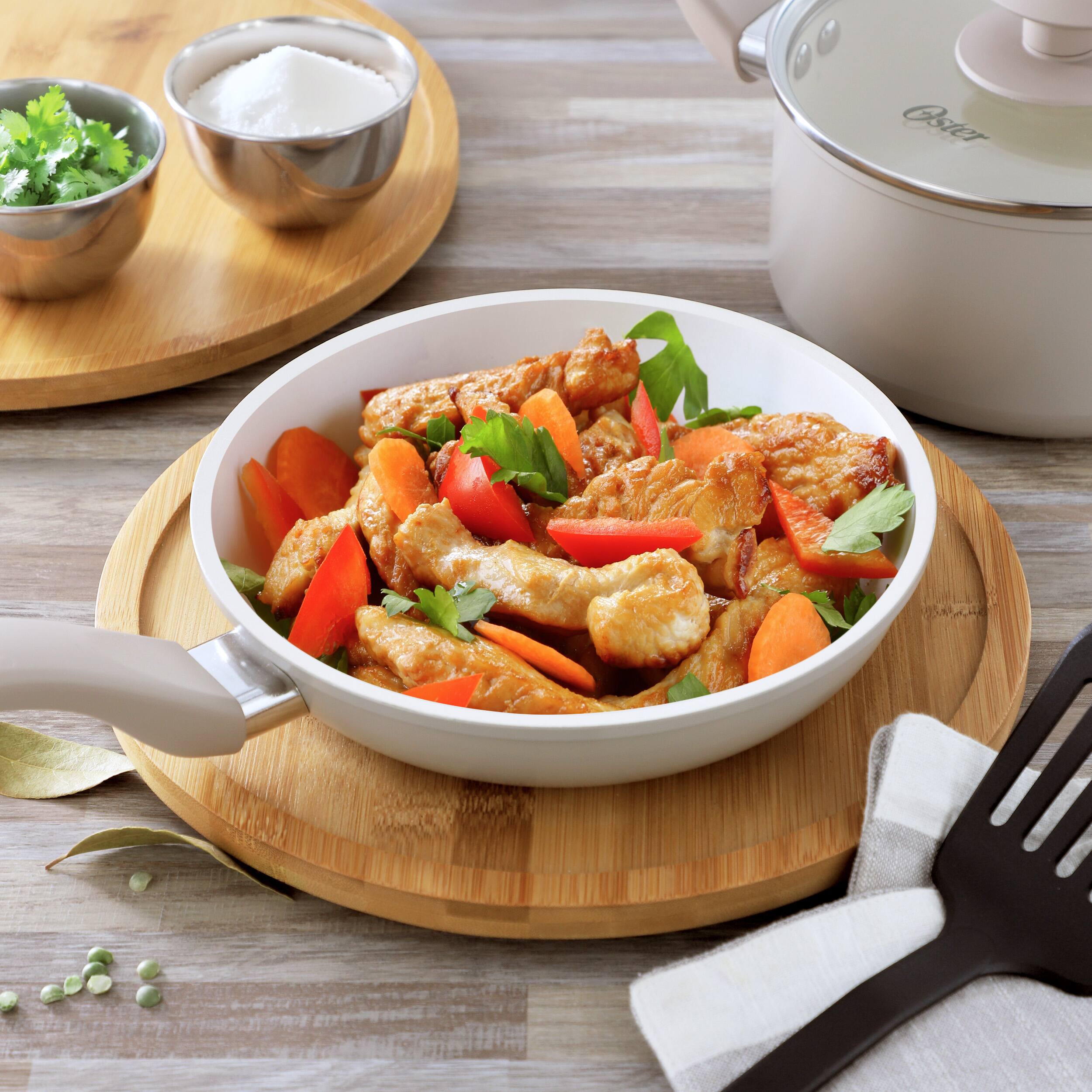 Alt View 4. Oster - Oster Sutterville Choice 10 Piece Ceramic Nonstick Aluminum Cookware Set in Beige - Beige.