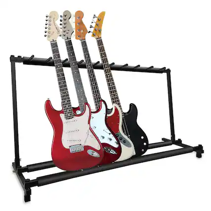 Front. 5 CORE - Multi Guitar Rack Stand Floor 9 Slot Adjustable Flying V Guitars Holder - Black.