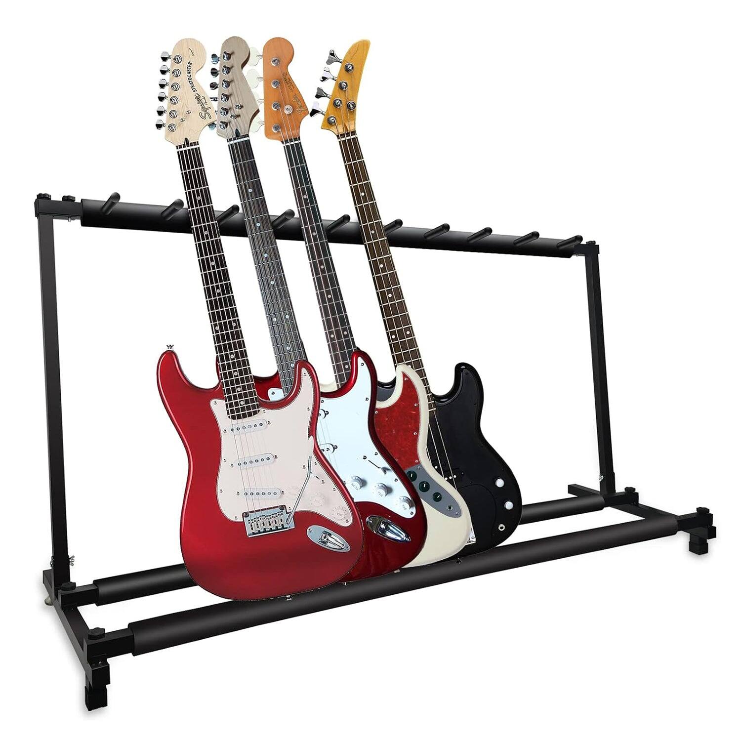 Front. 5 CORE - Multi Guitar Rack Stand Floor 9 Slot Adjustable Flying V Guitars Holder - Black.