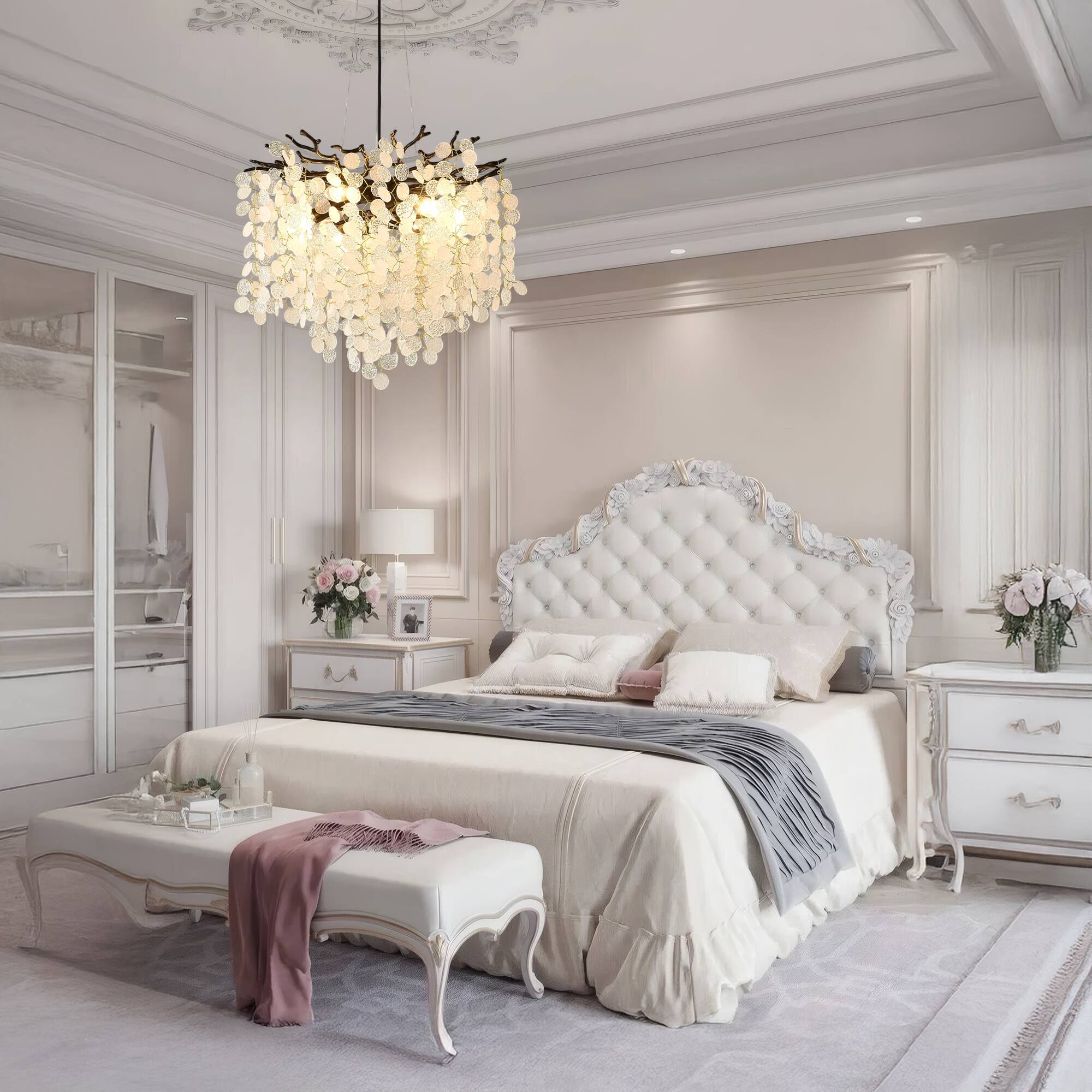 Left. RYHNUYNE - Modern Black Tree Branch Chandelier with Snowflake Accents 6-Light Adjustable Linear Pendant Light for Dining Room.