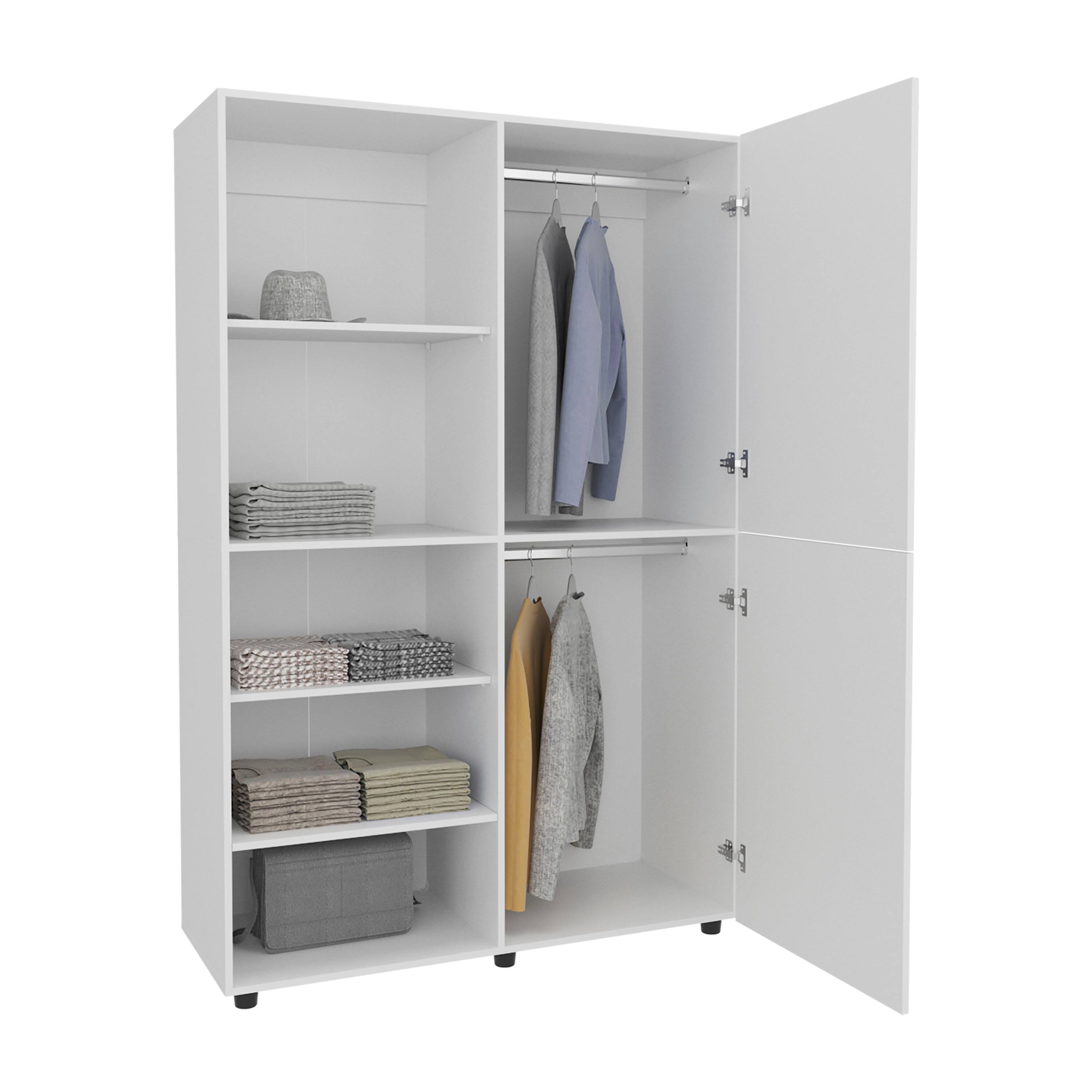 Alt View 2. TuHome - Eco High One Door Freestanding Armoire With Hanging Rod And Interior Shelves, Compact Bedroom Wardrobe - White.