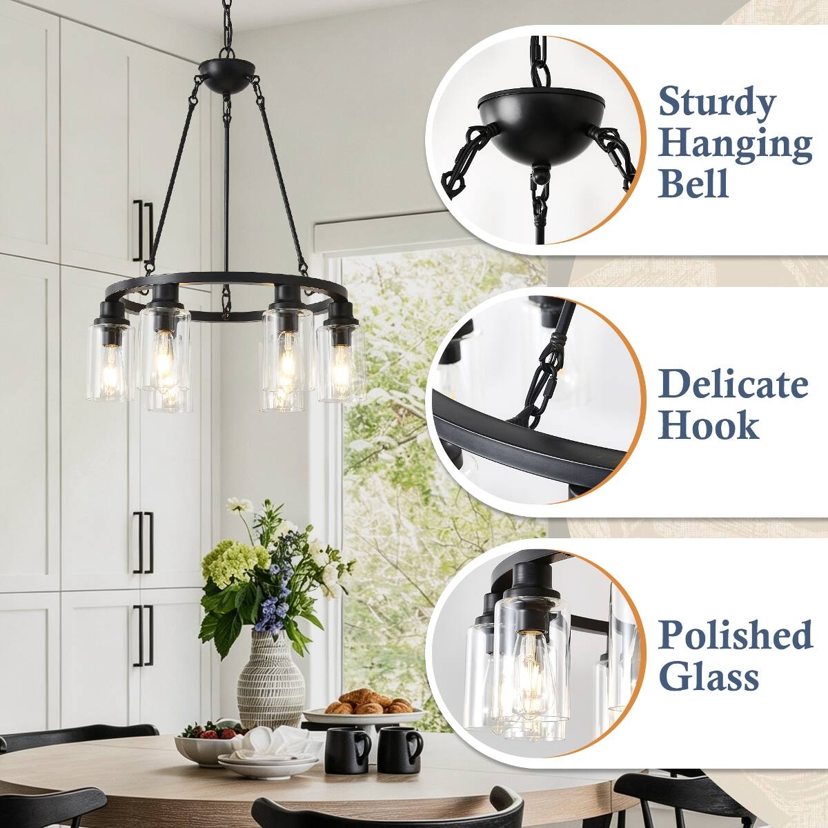 Sturdy Hanging Bell  
Delicate Hook  
Polished Glass