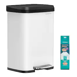 Songmics Home - Kitchen Trash Can, 13 Gallon (50 L) Stainless Steel Garbage Can, with Stay-Open Lid and Step-on Pedal, Soft Closure - White and Black