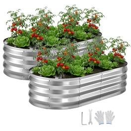 VEVOR - 2 Pack Galvanized Raised Garden Beds, 4 x 2 x 1 ft, Oval Metal Planter Boxes Kit Outdoor, Bottomless Elevated Garden Box - Silver