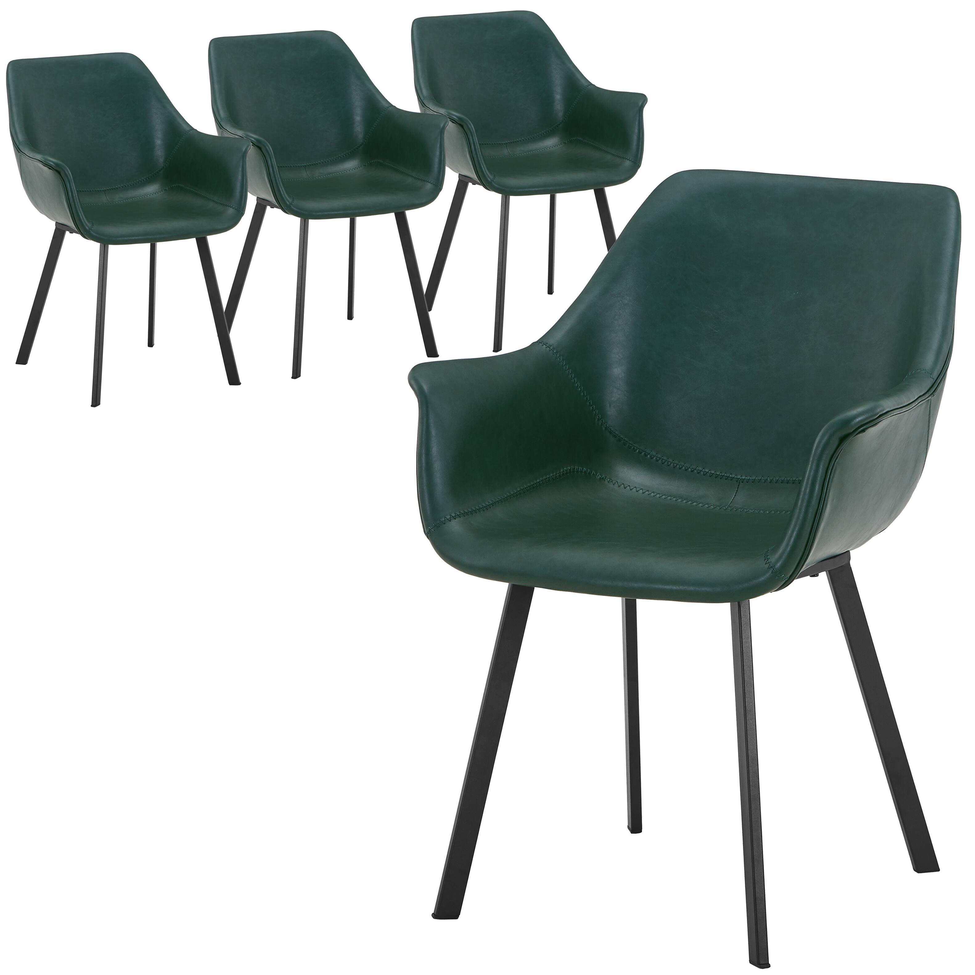 Front. LeisureMod - Markley 4-PCS Contemporary Distressed Leather Dining & Office Accent Chair - Iron Legs - Olive Green.