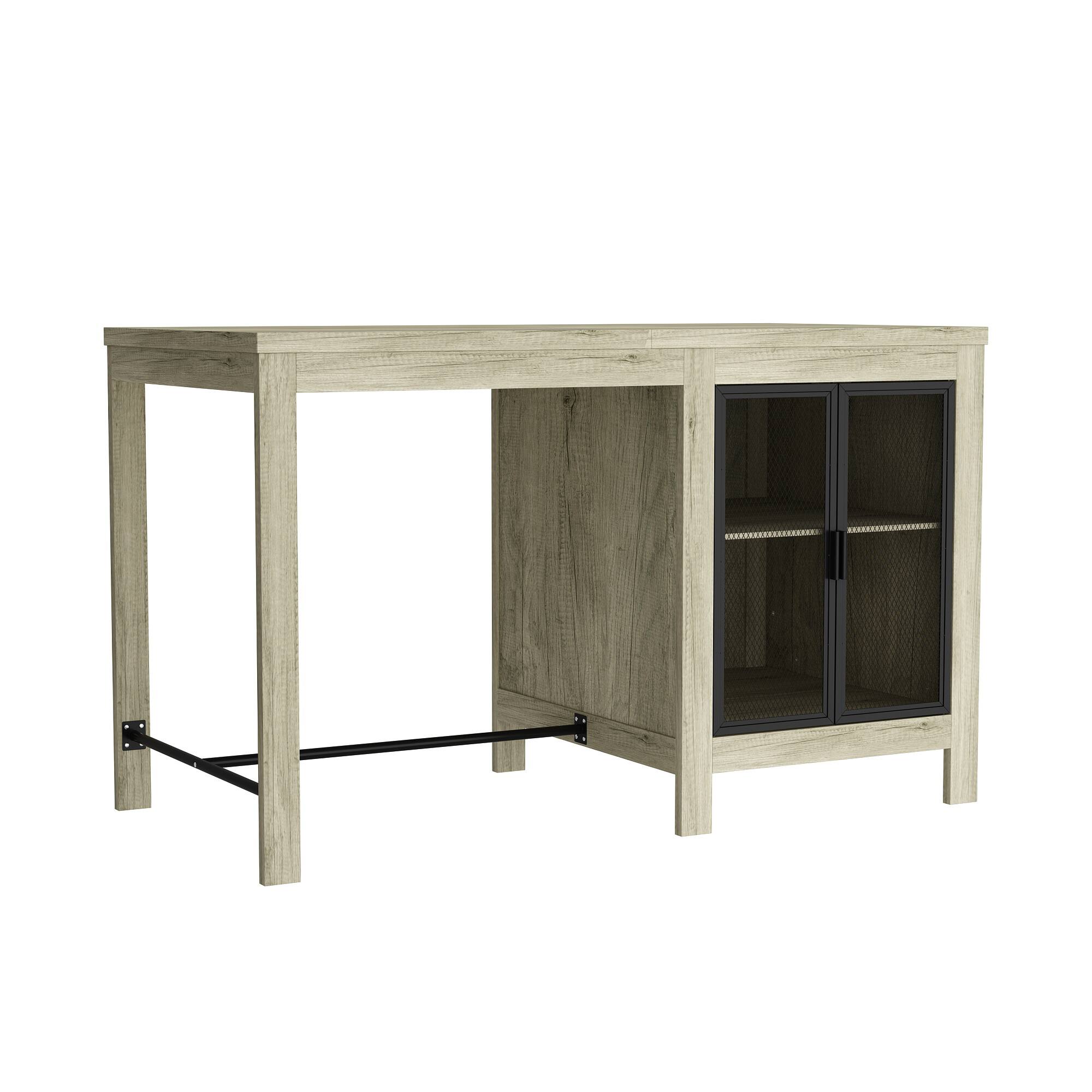 Angle. Famapy - Famapy Rustic Wood Desk with Mesh Doors: Press - to - Open, Organized & Cozy Workspace - Gray.