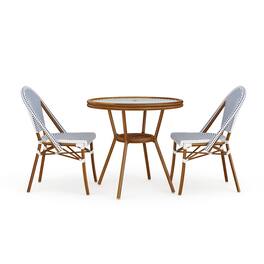 Martha Stewart - Lily Pond All Weather Woven Bistro Table and Chairs Set with Aluminum Frames - Navy & White/Natural Frame
