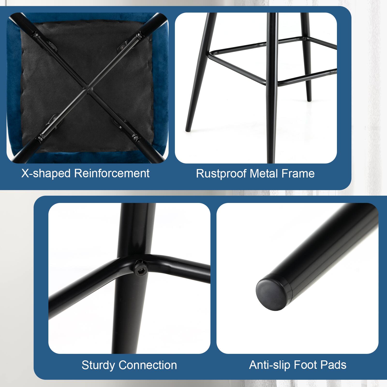 X-shaped Reinforcement, Rustproof Metal Frame, Sturdy Connection, Anti-slip Foot Pads