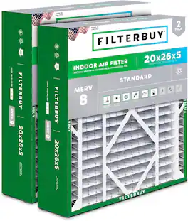 Filterbuy - 20x26x5 MERV 8 Dust & Allergy Defense, Pleated HVAC AC Furnace Air Filters Replacement for Electro-Air & More (2-Pack) - Silver