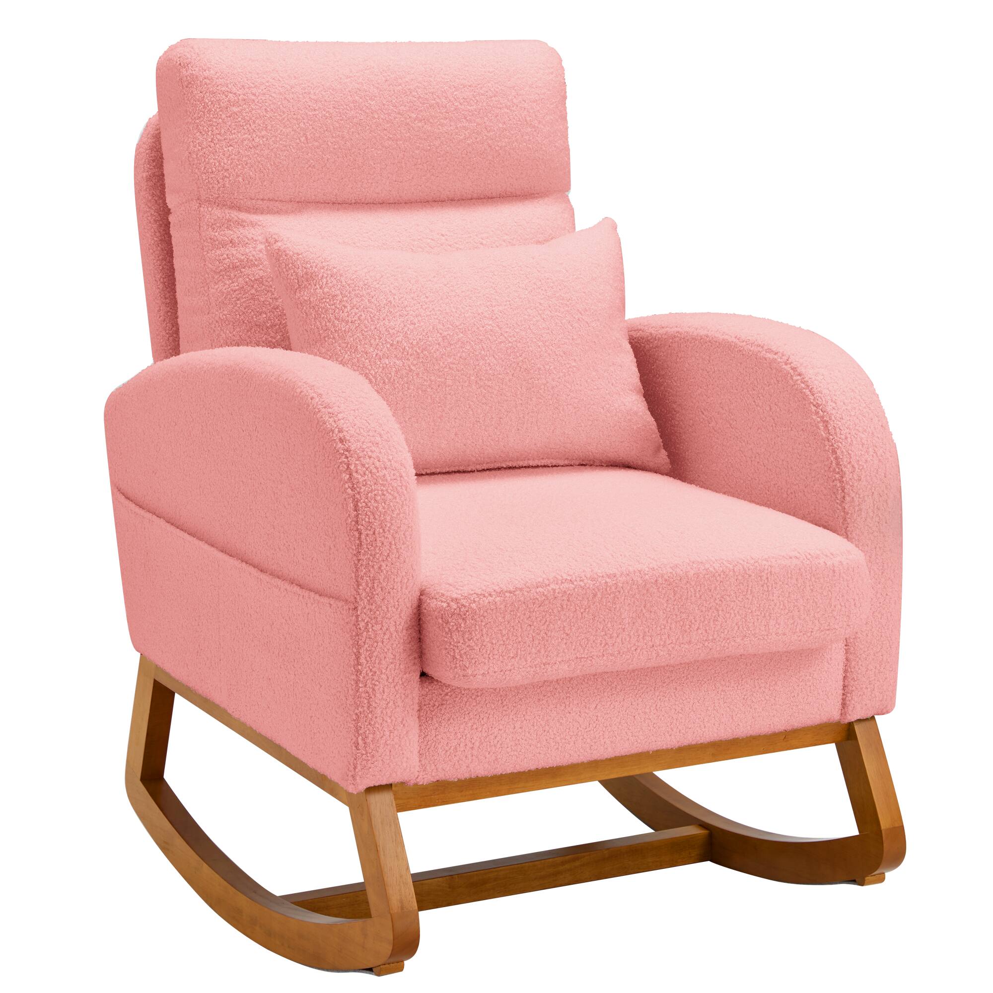 Alt View 5. U-HOMY - U-HOMY Rocking Chair Comfort Set: Solid Wood with Pillow, Blanket | Plush Teddy Fleece Accent Chair for Living Room - Pink.