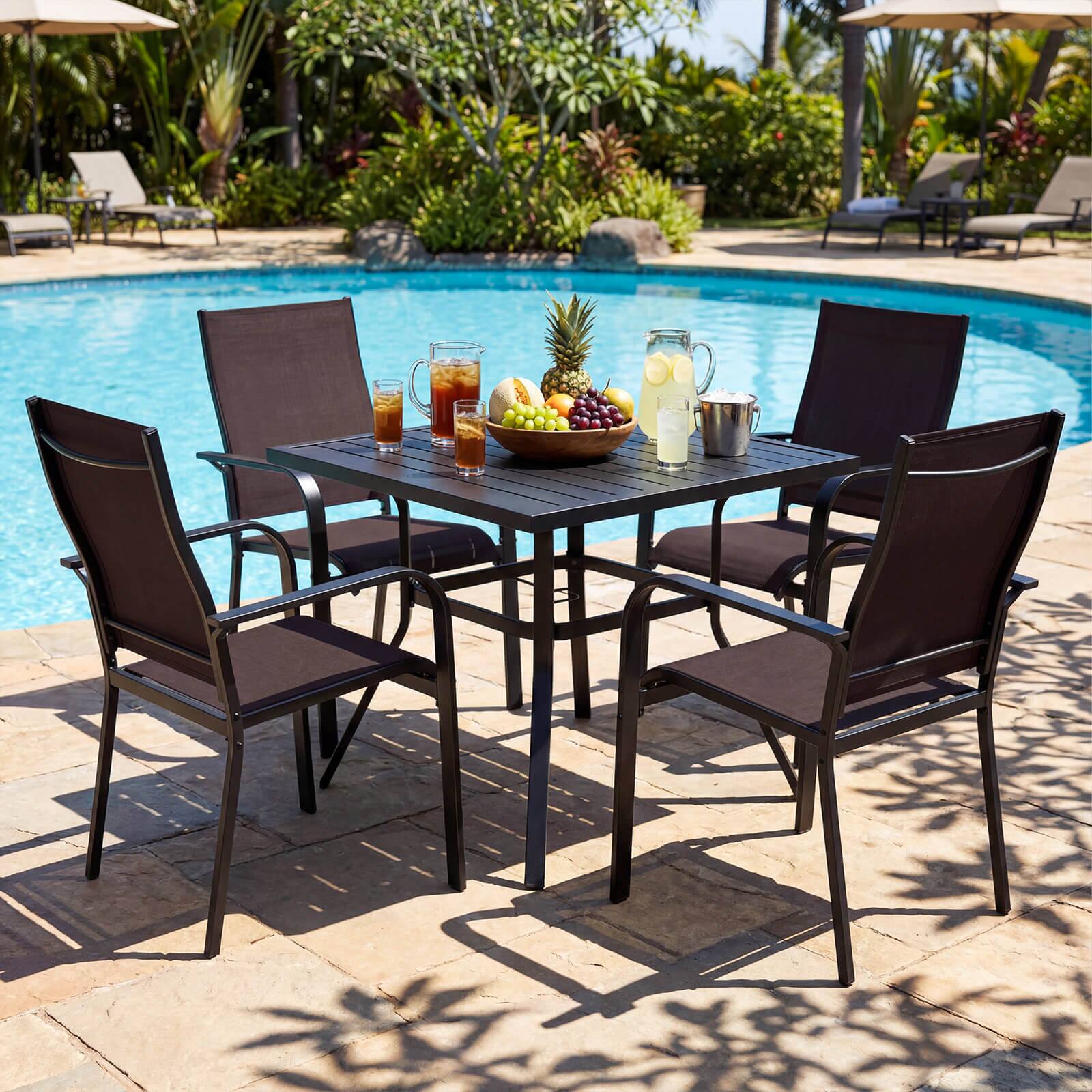 Alt View 1. Costway - Costway 5 PCS Patio Furniture Dining Set, Outdoor Square Table & Stackable Chairs with Umbrella Hole - Black,Coffee.