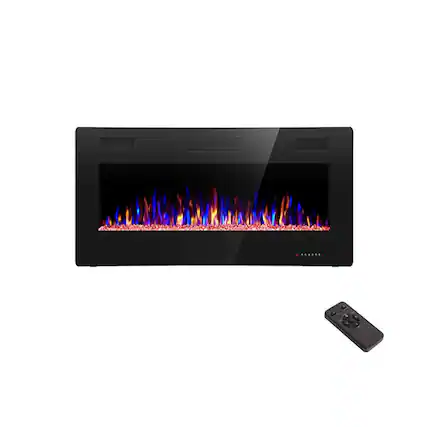 Front. Edendirect - 36 in. Recessed and Wall Mounted Electric Fireplace in Black, Remote Contro, Adjustable Flame Color and Speed - Black.