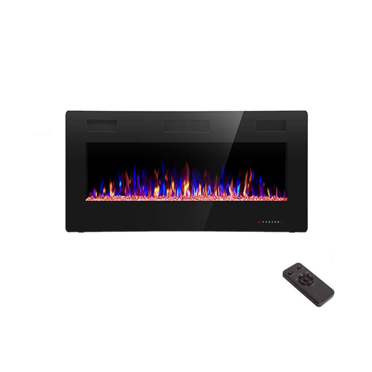 Front. Edendirect - 36 in. Recessed and Wall Mounted Electric Fireplace in Black, Remote Contro, Adjustable Flame Color and Speed - Black.