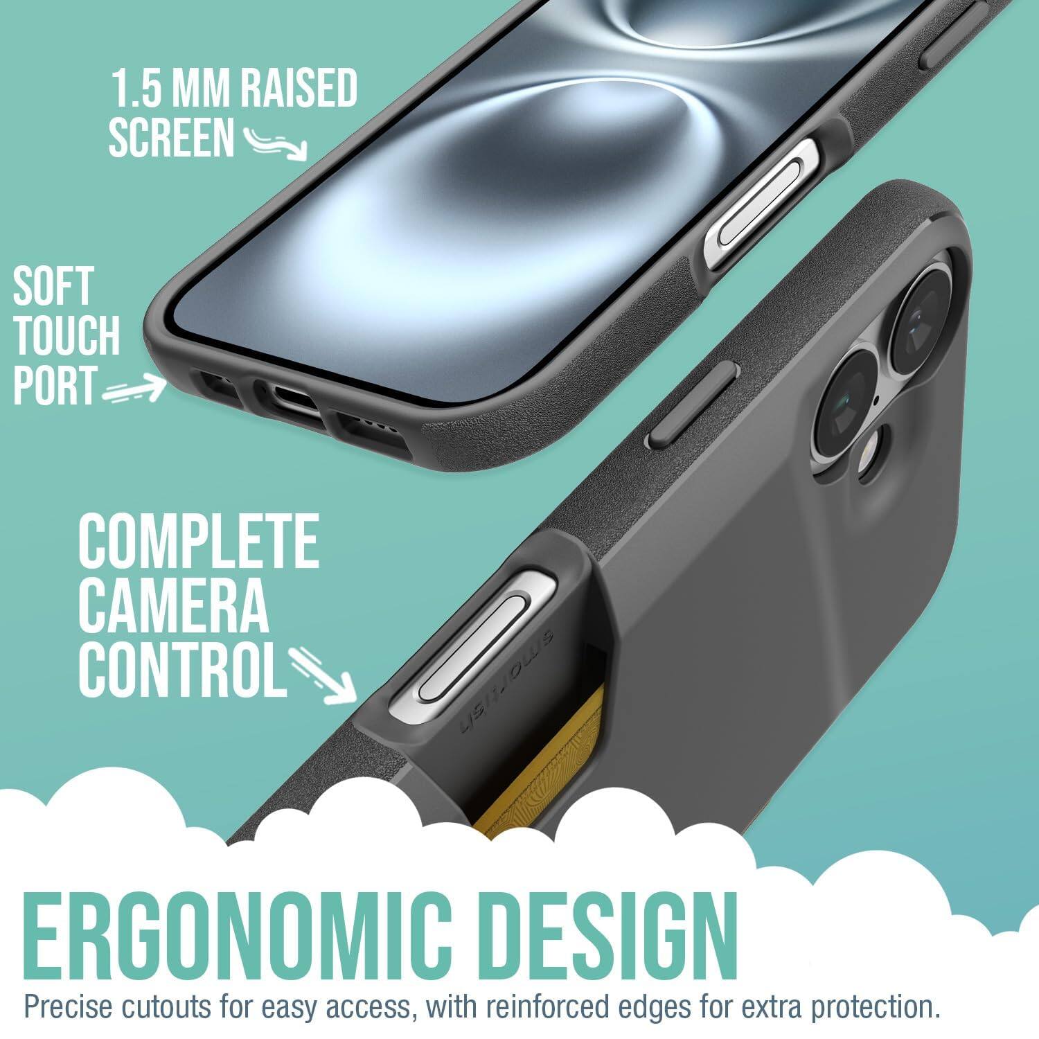 1.5 MM RAISED SCREEN SOFT TOUCH PORT COMPLETE CAMERA CONTROL ERGONOMIC DESIGN

Precise cutouts for easy access, with reinforced edges for extra protection.