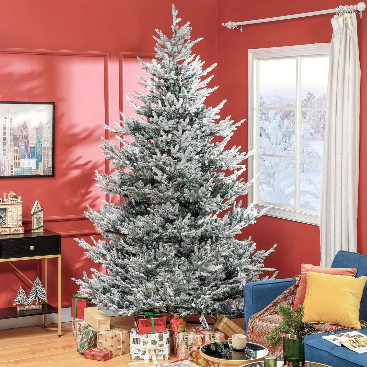 Pefilos - 9ft Tall Artificial Christmas Tree with Realistic Branches and 1939 Tips and Steel Base - Green