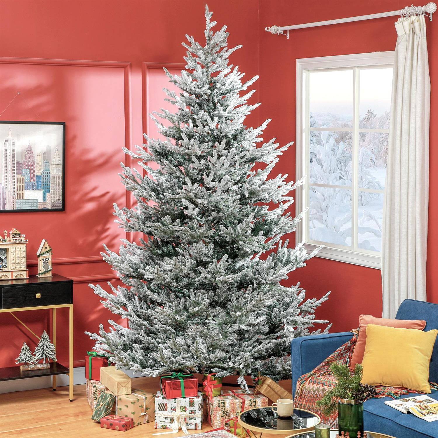 Front. Pefilos - 9ft Tall Artificial Christmas Tree with Realistic Branches and 1939 Tips and Steel Base - Green.