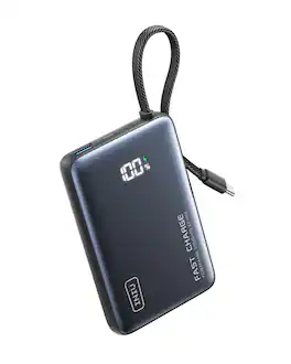INIU - Portable Charger, Compact 10000mAh PD 45W Power Bank with Built-in Cable & Digital Display for iPhone, Samsung etc - Black