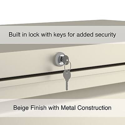 Built-in lock with keys for added security  
Beige finish with metal construction