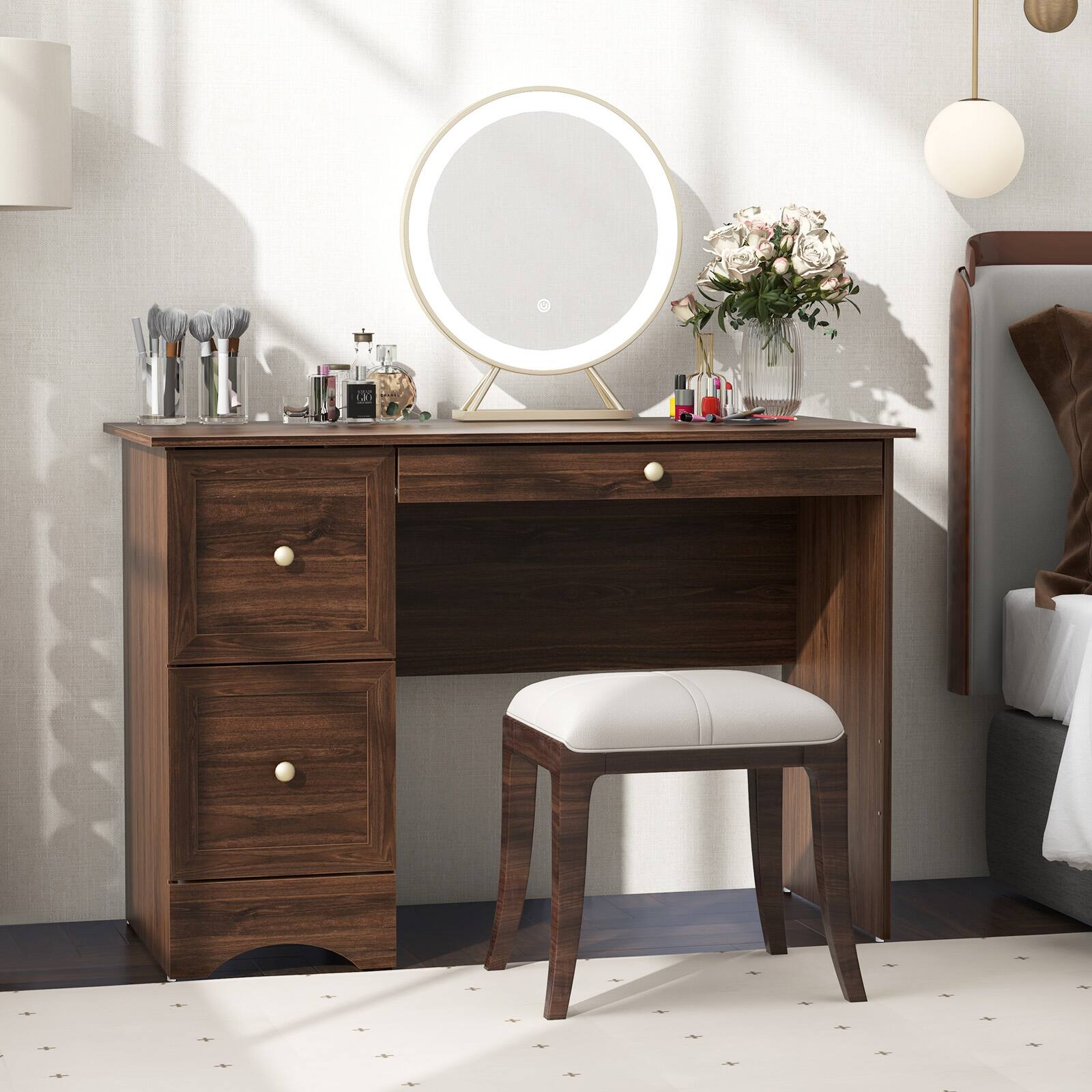 Alt View 1. Ecooso - Computer Desk with 2 Drawers, Wood Writing Workstation for Home Office and Study - Brown.