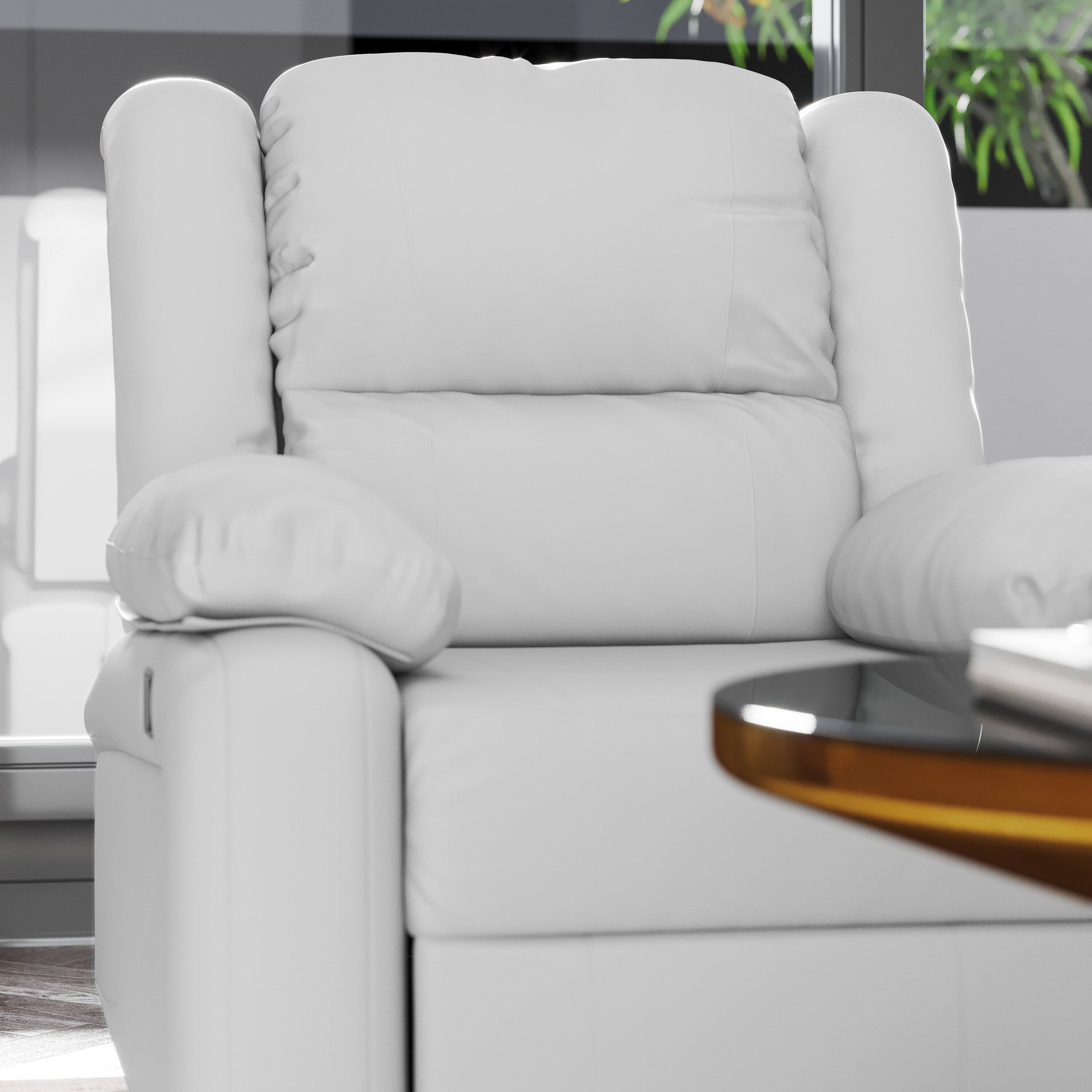 Alt View 4. Emma + Oliver - Recliner with Bustle Back and Padded Arms - Cream Faux Leather.
