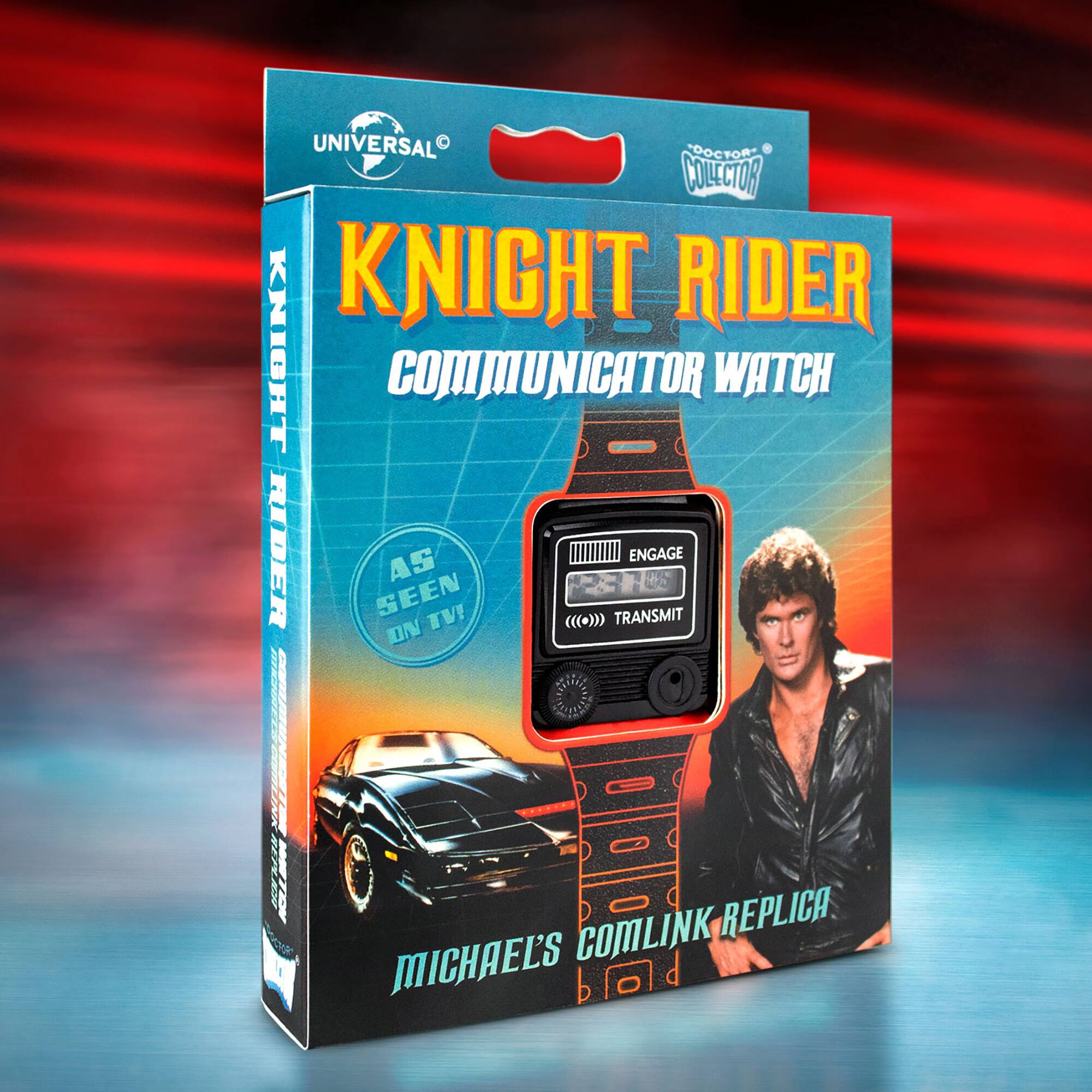 The text on the image is grouped and corrected as follows:

"Universal Doctor Collector Knight Rider Communicator Watch Replica Michael's."