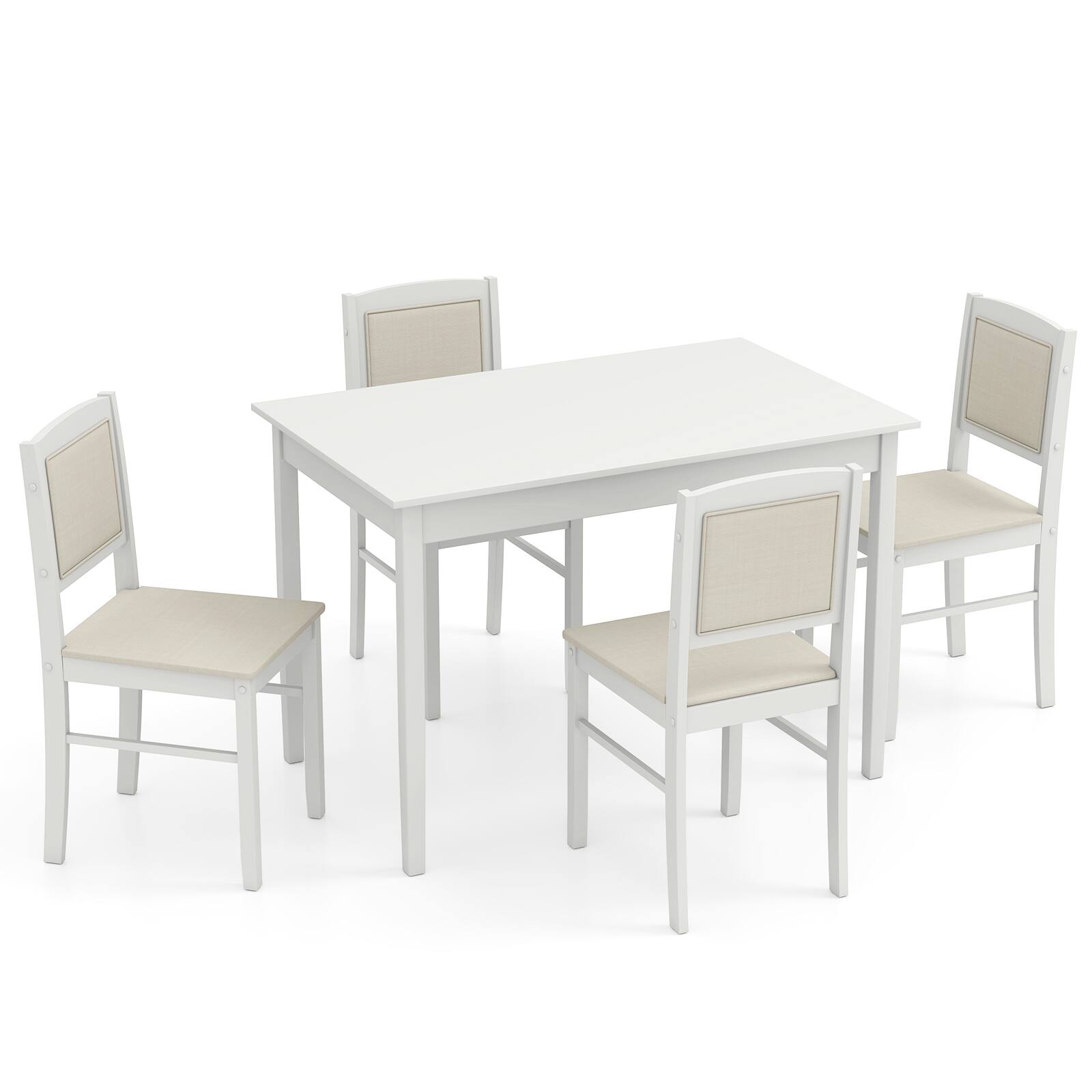 Alt View 9. Gymax - Gymax 5 PCS Dining Table Set for 4 w/Rubber Wood Legs Upholstered Seat Padded Backrest Beige - Beige.