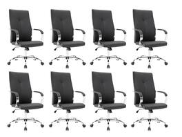 LeisureMod - Set of 8 Sonora Modern Ergonomic High-Back Leather Task Office Chair with Swivel and Tilt for Home Office - Black