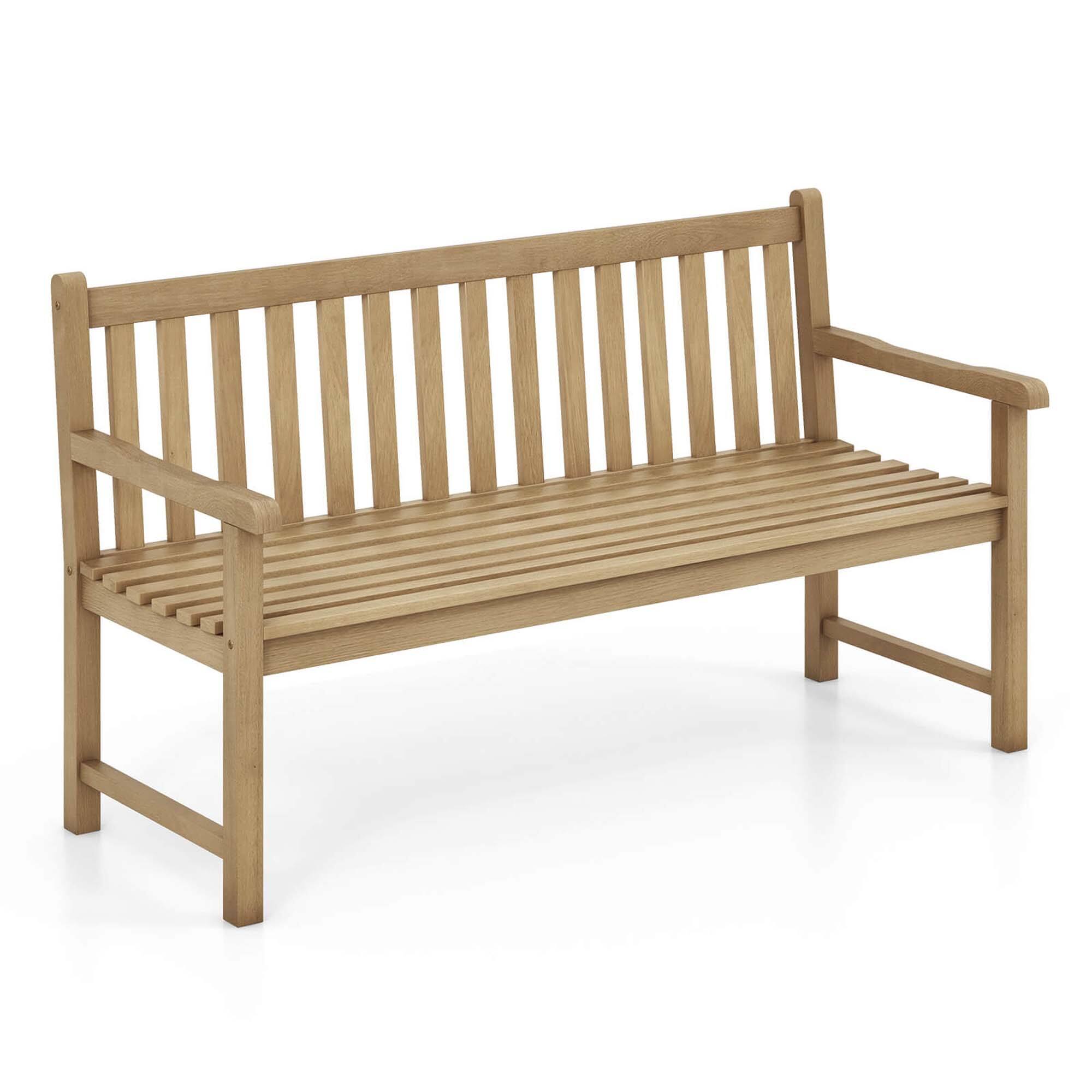 Front. Costway - 62" Outdoor Teak Wood Bench 3-Person Garden Patio Bench with Backrest - Natural.