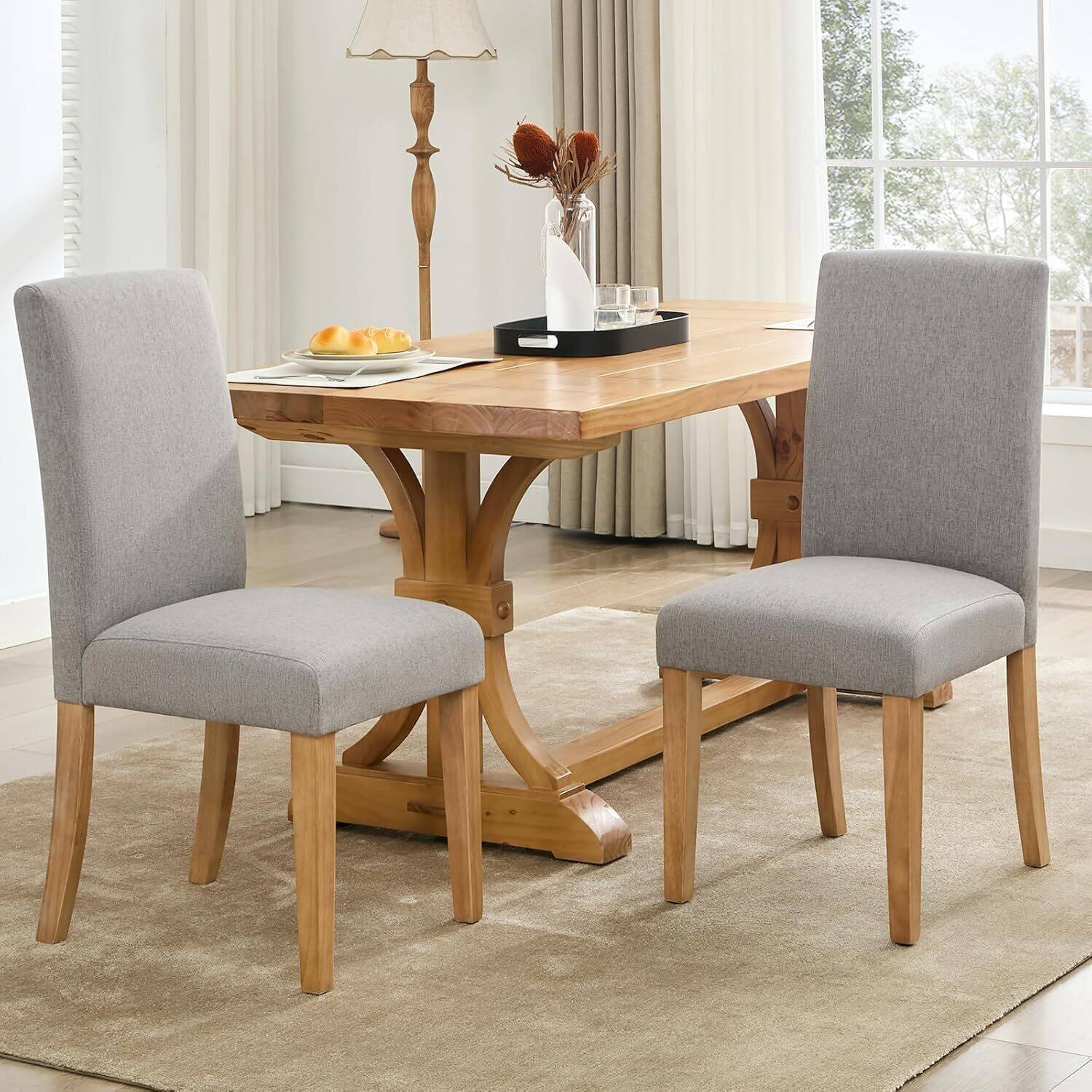 Front. Babevy - Upholstered Dining Chairs Set of 2, with Nailhead Trim & Padded Seat, Wood Legs - Grey.