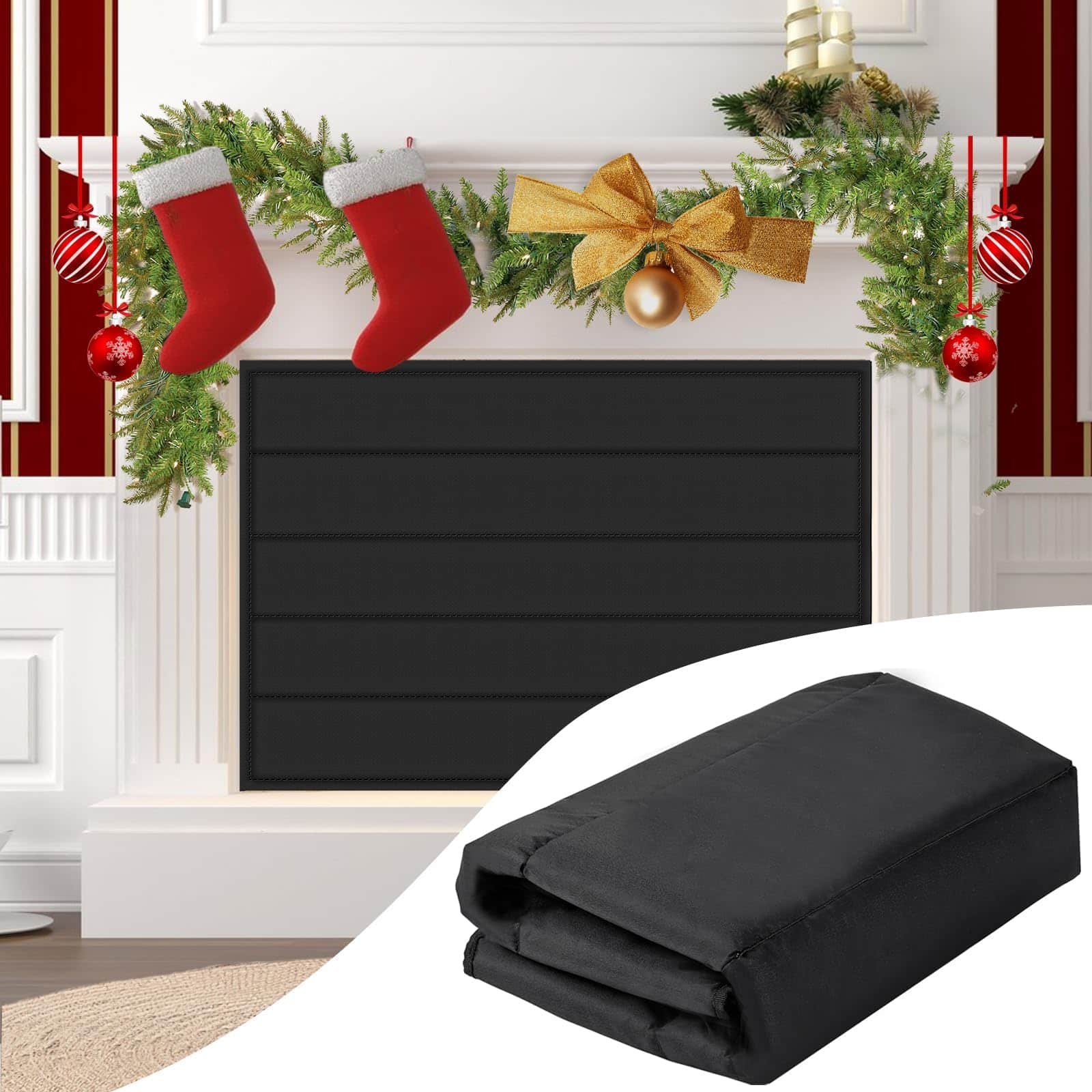 JETRANSPORT - Fireplace Cover Magnetic Blocker Blanket Stops Heat Loss Indoor Draft Stopper Save Energy For Iron Frame - 36"x30"