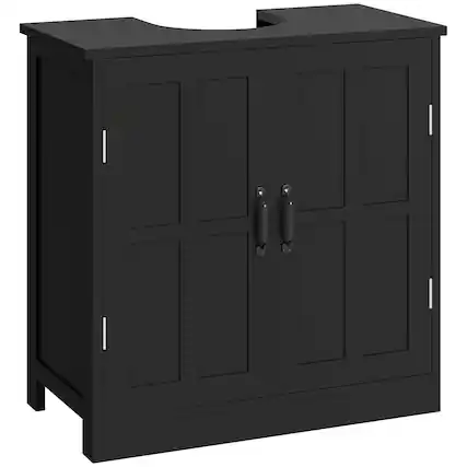 Front. Homcom - Pedestal Sink Storage Cabinet, Under Sink Cabinet with 2 Doors and Adjustable Shelf - Black.