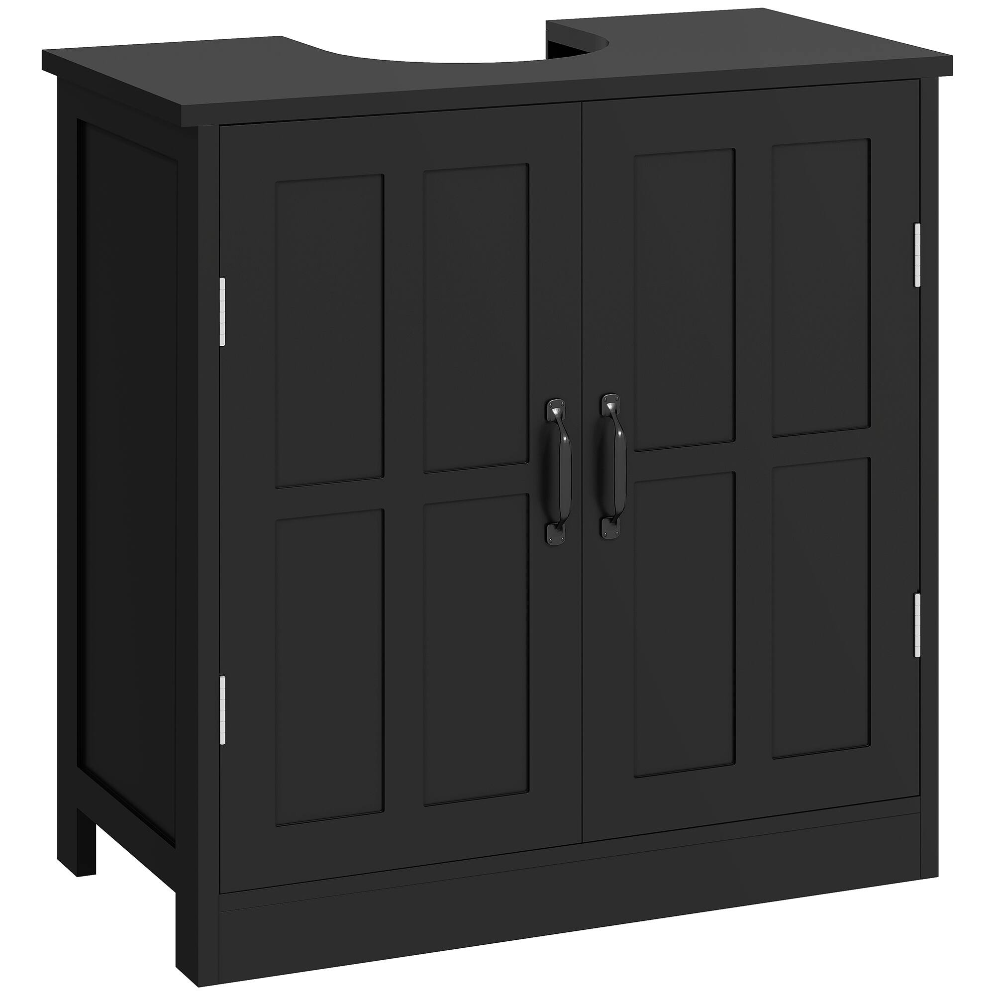 Front. Homcom - Pedestal Sink Storage Cabinet, Under Sink Cabinet with 2 Doors and Adjustable Shelf - Black.