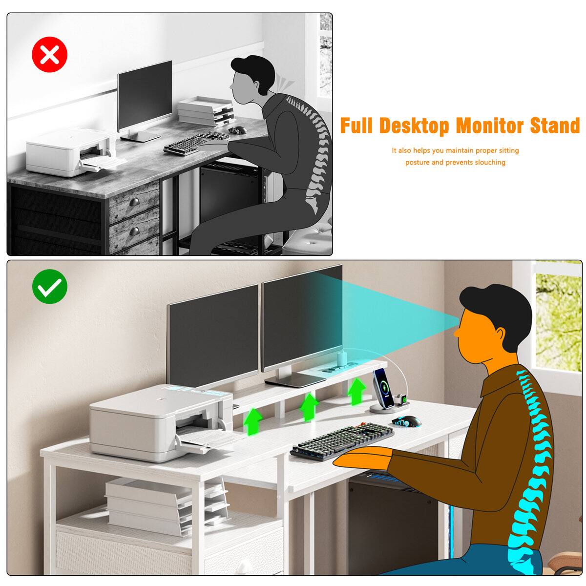 Full Desktop Monitor Stand

It also helps you maintain proper sitting posture and prevents slouching