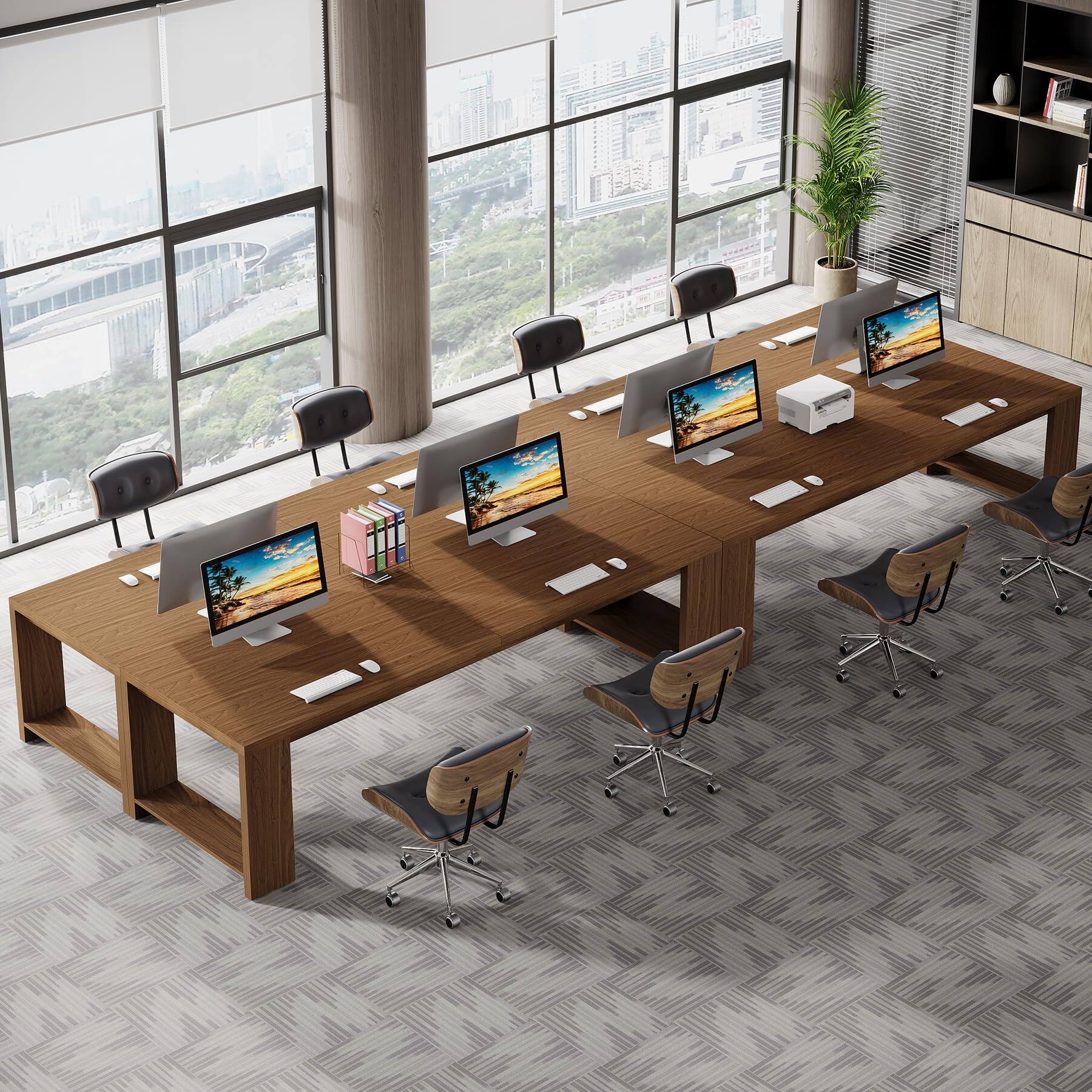 Alt View 4. Tribesigns - 2 Person Desk, 86.6" Extra Long Two Person Desk - Walnut.