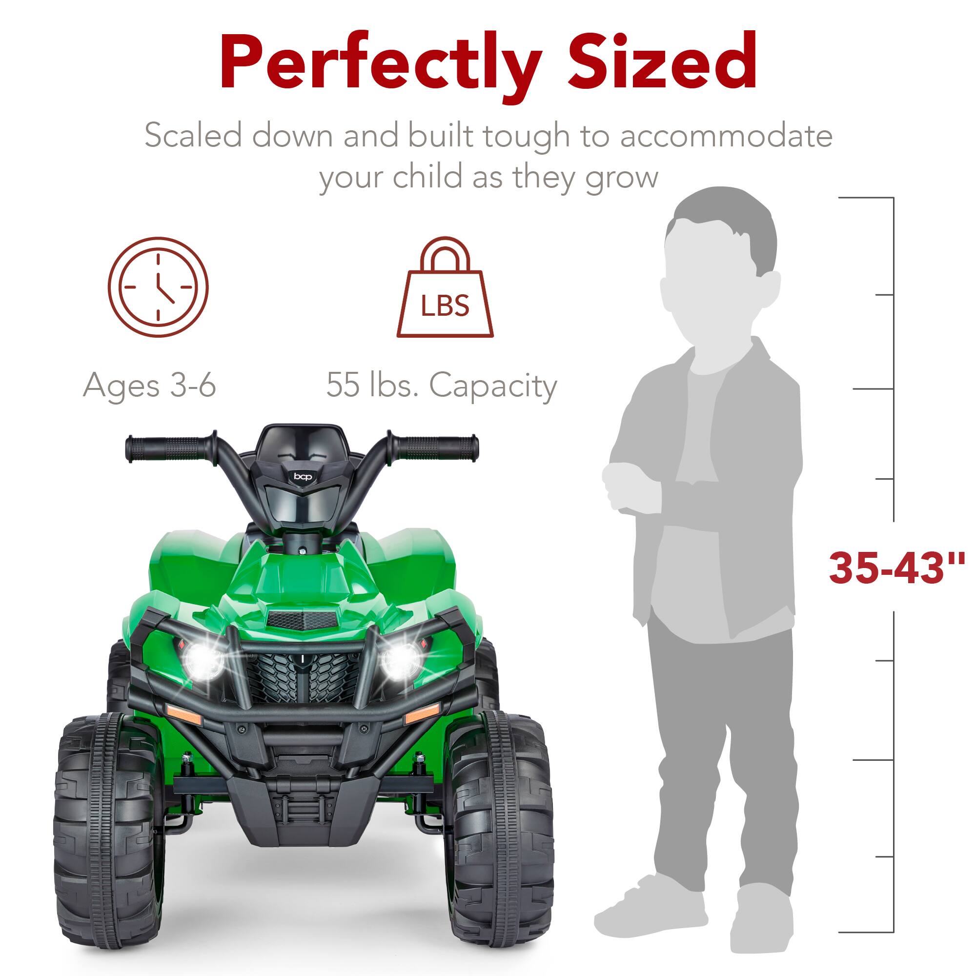 Perfectly Sized  
Scaled down and built tough to accommodate your child as they grow  
Ages 3-6  
55 lbs. Capacity  
Height: 35-43"